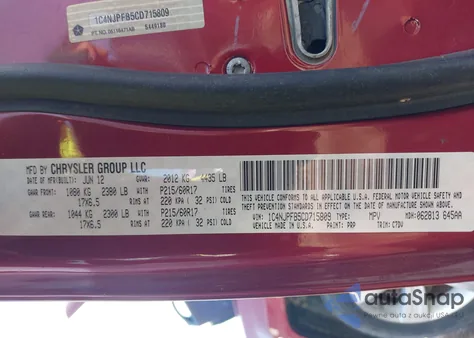 2012 Jeep Patriot Latitude z USA, uszkodzony, nr VIN 1C4NJPFB5CD715809